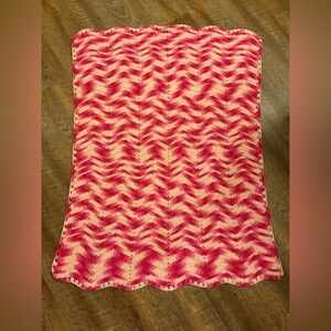 Hand Crocheted Pink & White Baby Blanket | 30" x 39"